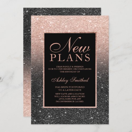 Rose gold glitter black elegant chic new plans invitation