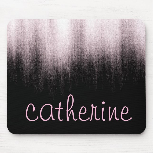 Rose Gold Glitter Black Faux Foil Glittery Mouse Pad (Front)