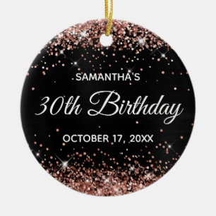 Rose Gold Glitter Black Foil 30th Birthday Ceramic Ornament