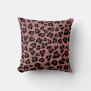 *~* Rose Gold Glitter Black Leopard Animal Pattern Throw Pillow