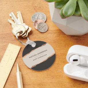 Rose gold glitter black modern elegant budget keychain