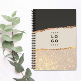 Rose gold glitter black modern elegant budget logo notebook