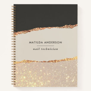 Rose gold glitter black modern elegant budget notebook