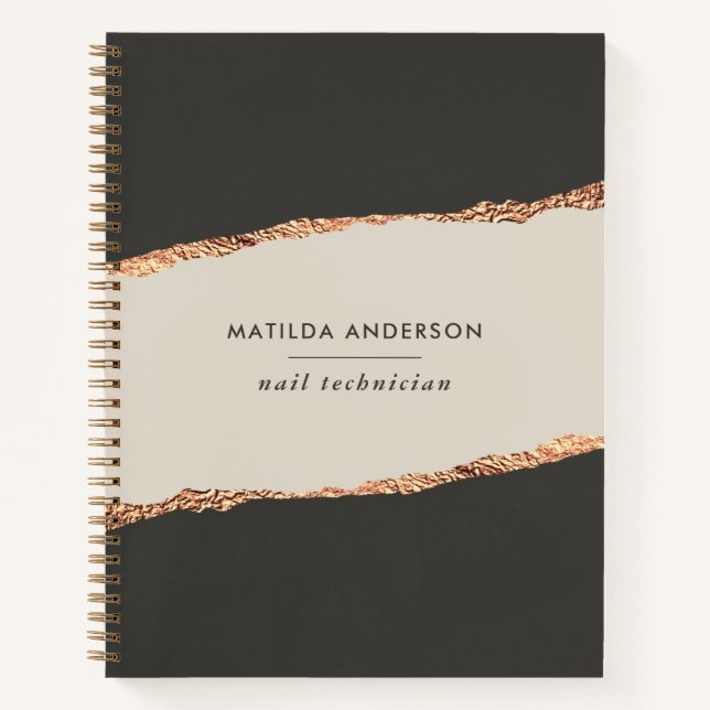 Rose gold glitter black modern elegant budget notebook (Front)
