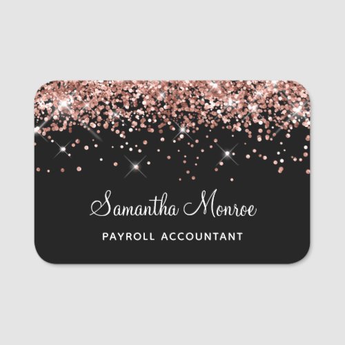 Rose Gold Glitter Black Name Tag