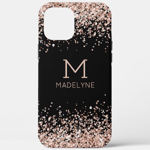 Rose Gold Glitter Black Personalized Name iPhone 12 Pro Max Case