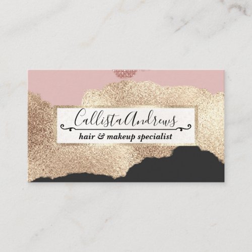 Rose Gold Glitter Black Pink Abstract Girly Art Business Card