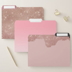 Rose Gold Glitter Black Pink Abstract Girly Art File Folder