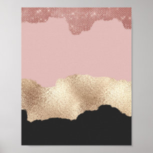 Rose Gold Glitter Black Pink Abstract Girly Art Poster