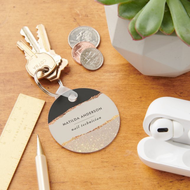 Rose gold glitter black pink modern budget keychain (Desk)