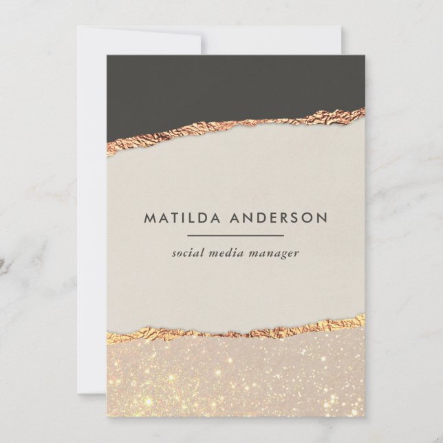 Rose gold glitter black pink modern invitation (Front)