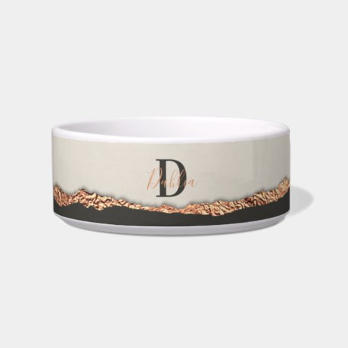 Rose gold glitter black pink modern monogram  bowl