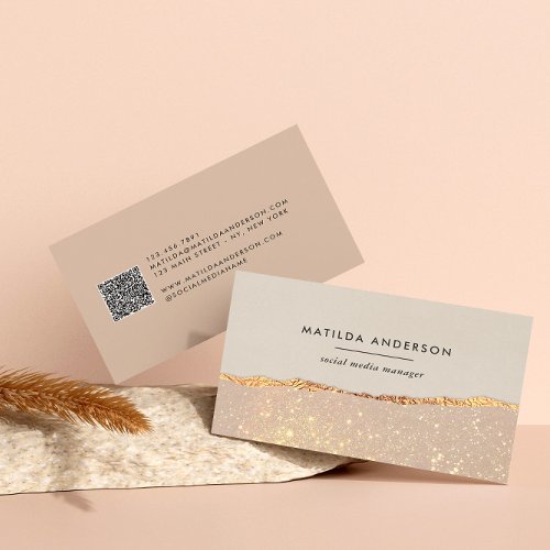 Rose gold glitter black pink modern QR CODE Business Card