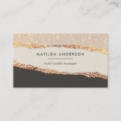 Rose gold glitter black pink modern square busines business card (Front)
