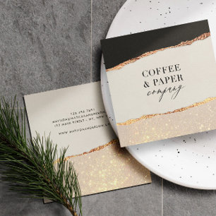 Rose gold glitter black pink modern square busines business card