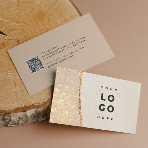 Rose gold glitter black pink modern square busines business card