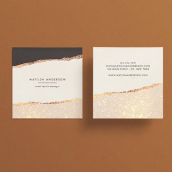 Rose Gold Glitter Black Pink Modern Square Business Card by COFFEE_AND_PAPER_CO at Zazzle