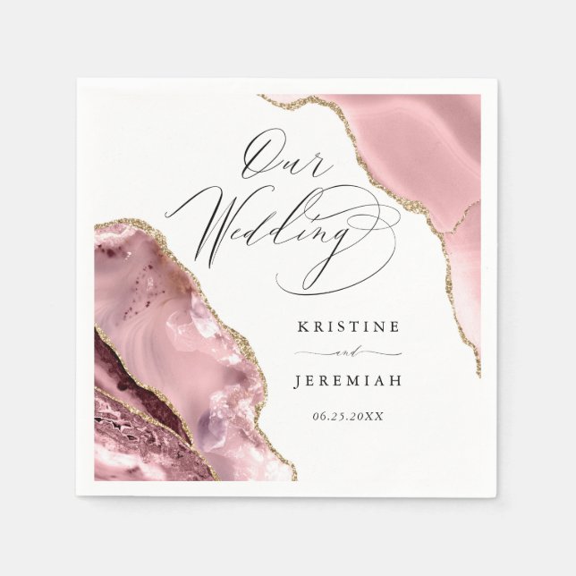 Rose Gold Glitter Black Script Luxury Wedding Napkins (Front)