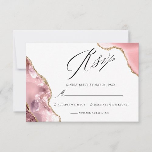 Rose Gold Glitter Black Script Luxury Wedding RSVP Card