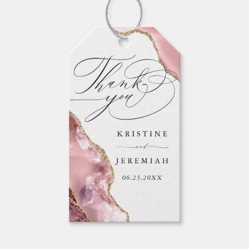 Rose Gold Glitter Black Script Wedding Thank You Gift Tags