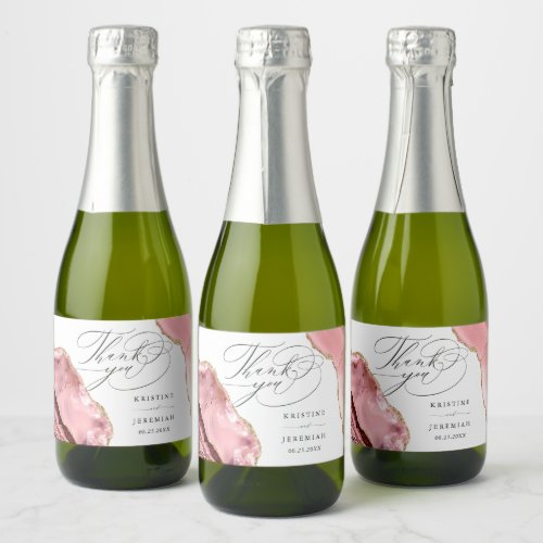 Rose Gold Glitter Black Script Wedding Thank You Sparkling Wine Label