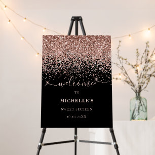 Rose Gold Glitter Black Sweet 16 Name Welcome Foam Board