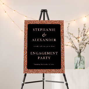 Rose Gold Glitter Black Welcome Engagement Party Foam Board