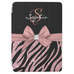 Rose Gold Glitter Black Zebra Stripes Bow Monogram iPad Air Cover
