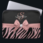 Rose Gold Glitter Black Zebra Stripes Bow Monogram Laptop Sleeve<br><div class="desc">Chic,  Girly Rose gold glitter Black Zebra Stripes Bow personalized Name and Monogrammed Laptop Sleeve. Elegant girly,  feminine design.</div>