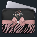 Rose Gold Glitter Black Zebra Stripes Bow Monogram Laptop Sleeve<br><div class="desc">Chic,  Girly Rose gold glitter Black Zebra Stripes Bow personalized Name and Monogrammed Laptop Sleeve. Elegant girly,  feminine design.</div>
