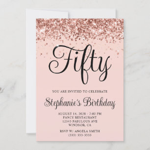 Rose Gold Glitter Blush 50th Birthday Invitation