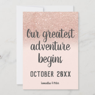 Rose gold glitter blush adventure photo pregnancy announcement