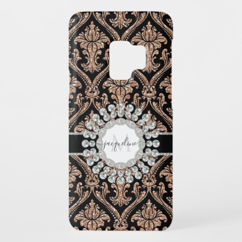 Rose Gold Glitter Blush Damask Diamond Jewel Name Case_Mate Samsung Galaxy S9 Case