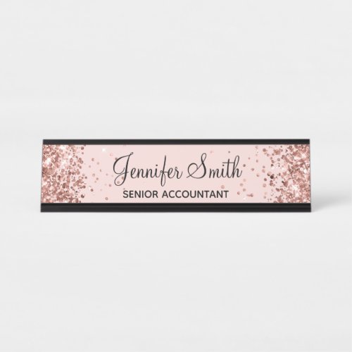 Rose Gold Glitter Blush Desk Name Plate