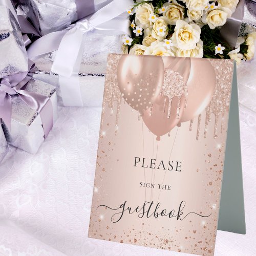 Rose gold glitter blush glitter guest book sign