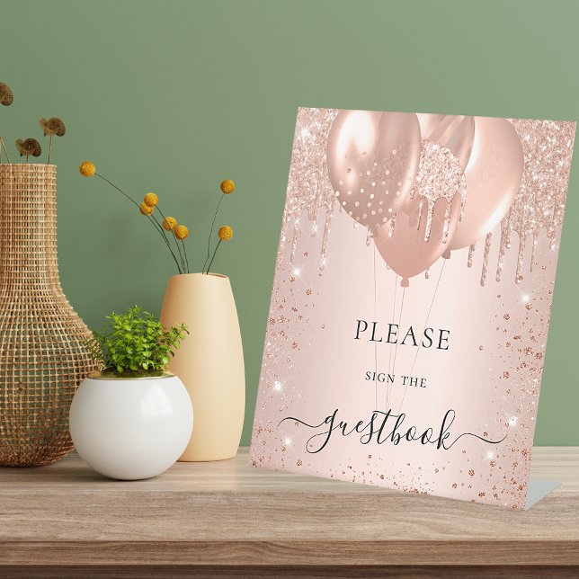 Rose gold glitter blush glitter guest book sign (Creator Uploaded)