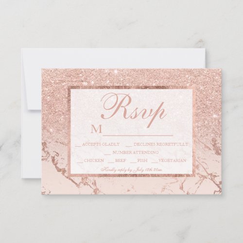 Rose gold glitter blush marble ombre RSVP wedding