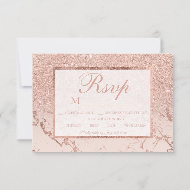 Rose gold glitter blush marble ombre RSVP wedding Card (Front)