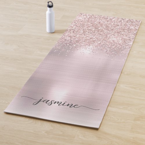 Rose Gold Glitter Blush Metallic Monogram Script Y Yoga Mat