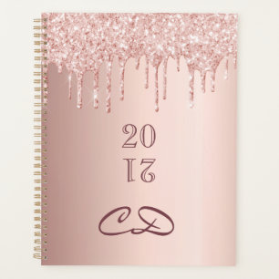 Rose gold glitter blush monogram initials 2026 planner