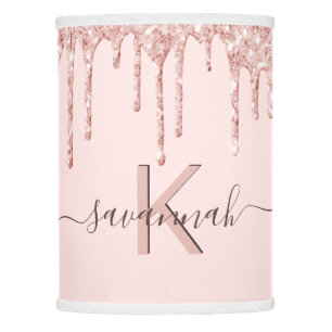 Rose gold glitter blush monogram script lamp shade