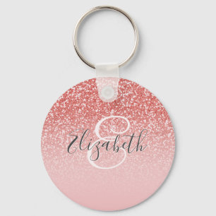 Rose Gold Glitter Blush Ombre Monogram Keychain
