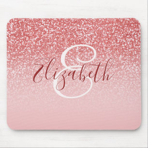 Rose Gold Glitter Blush Ombre Monogram Mouse Pad