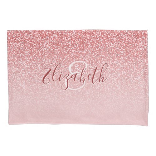 Rose Gold Glitter Blush Ombre Monogram Pillow Case