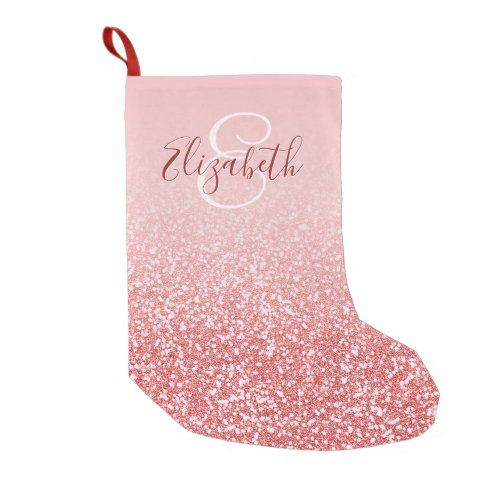 Rose Gold Glitter Blush Ombre Monogram Small Christmas Stocking