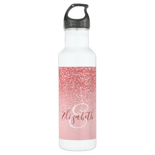 Rose Gold Glitter Blush Ombre Monogram Stainless Steel Water Bottle