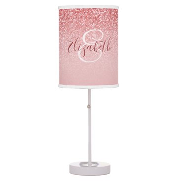 Rose Gold Glitter Blush Ombre Monogram Table Lamp