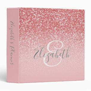 Rose Gold Glitter Blush Ombre Personalized 3 Ring Binder