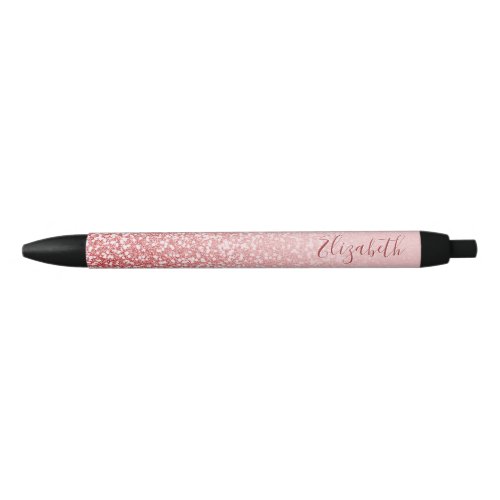 Rose Gold Glitter Blush Ombre Personalized Name Black Ink Pen
