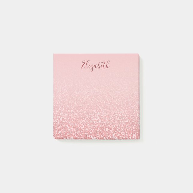 Rose Gold Glitter Blush Ombre Personalized Name Post-it Notes (Front)